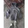 Uzun Kol Kapüşonlu Göğüs Baskılı SweatShirt - Gri