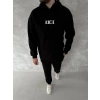 Uzun Kol Kapüşonlu Göğüs Baskılı SweatShirt - Siyah -