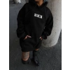 Uzun Kol Kapüşonlu Göğüs Baskılı SweatShirt - Siyah -