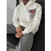 Uzun Kol Kapüşonlu Ön Ve Arka Baskılı SweatShirt - Beyaz -