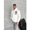 Uzun Kol Kapüşonlu Ön Ve Arka Baskılı SweatShirt - Beyaz -