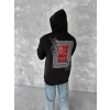 Uzun Kol Kapüşonlu Ön Ve Arka Baskılı SweatShirt - Siyah -
