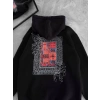 Uzun Kol Kapüşonlu Ön Ve Arka Baskılı SweatShirt - Siyah -