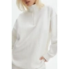 Uzun Kol Yarım Farmuarlı Yakalı Basic SweatShirt - Beyaz