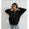 Uzun Kol Yarım Farmuarlı Yakalı Basic SweatShirt - Siyah -