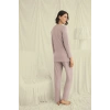 Uzun Kollu Düğmeli V Yaka Pijama Takımı