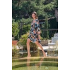 Viskon Çiçek Ve Yaprak Desenli Uzun Kollu Elbise