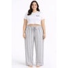 Viskon Pamuklu Kadın Büyük Beden Açık Gri Çizgili Pijama Pantolon - MGB006 - Mudanis