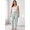 Viskon Pamuklu Kadın Büyük Beden Açık Gri Desenli Pijama Pantolon - MGB008 - Mudanis