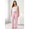 Viskon Pamuklu Kadın Büyük Beden Açık Pembe Desenli Pijama Pantolon - MGB007 - Mudanis