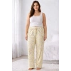 Viskon Pamuklu Kadın Büyük Beden Açık Sarı Desenli Pijama Pantolon - MGB010 - Mudanis