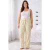 Viskon Pamuklu Kadın Büyük Beden Açık Sarı Desenli Pijama Pantolon - MGB010 - Mudanis