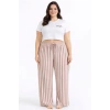 Viskon Pamuklu Kadın Büyük Beden Gül Kurusu Çizgili Pijama Pantolon - MGB003 - Mudanis