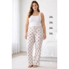 Viskon Pamuklu Kadın Büyük Beden Pudra Desenli Pijama Pantolon - MGB009 - Mudanis