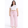Viskon Pamuklu Kadın Büyük Beden Pudra Pembe Çizgili Pijama Pantolon - MGB004 - Mudanis