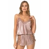 Vizon Saten Babydoll Şort Takımı