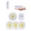 Yapışkanlı 3lü Spot Led Işık Lamba Montajsız Pilli Uzaktan Kumandalı