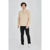 Yarım Fermuarlı Baskılı Sweat - Bej -
