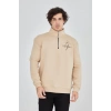 Yarım Fermuarlı Baskılı Sweat - Bej -