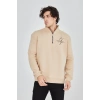 Yarım Fermuarlı Baskılı Sweat - Bej -