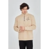 Yarım Fermuarlı Baskılı Sweat - Bej -