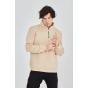 Yarım Fermuarlı Baskılı Sweat - Bej -