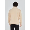Yarım Fermuarlı Baskılı Sweat - Bej -