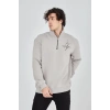 Yarım Fermuarlı Baskılı Sweat - Boyalı Gri -