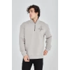 Yarım Fermuarlı Baskılı Sweat - Boyalı Gri -