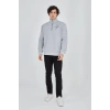 Yarım Fermuarlı Baskılı Sweat - Gri -