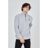 Yarım Fermuarlı Baskılı Sweat - Gri -