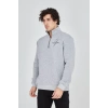 Yarım Fermuarlı Baskılı Sweat - Gri -