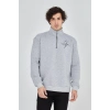 Yarım Fermuarlı Baskılı Sweat - Gri -