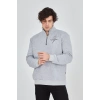 Yarım Fermuarlı Baskılı Sweat - Gri -