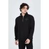 Yarım Fermuarlı Baskılı Sweat - Siyah