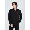 Yarım Fermuarlı Baskılı Sweat - Siyah