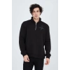 Yarım Fermuarlı Baskılı Sweat - Siyah
