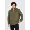Yarım Fermuarlı Baskılı Sweat - Yeşil -