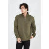 Yarım Fermuarlı Baskılı Sweat - Yeşil -