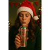 Yeni Yıl  & Noel Geyik Temalı Pipetli Suluk 450 ML Çift Katman Mika Su Şişesi 2768-C
