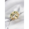 Yeşil Zirkon Taşlı Gold Renk Vintage Kadın Yüzük - TJ-BYK4084
