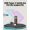 Yüksek Performanslı Aa Usb Şarjlı Lityum Pil | 1.5v Sabit Güç | 2’li Paket