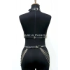 Zincirli Deri Harness, Deri Dansçı Kostüm, Choker Detaylı Deri Harness - Brf1397