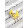 Zirkon Taşlı Fiyonk Detaylı 3D Sarı Ceylan Figürlü Gold Renk Kadın Broş - TJ-BR445