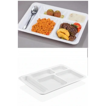 1 Adet  5 Bölmeli Kırılmaz Tabldot Tabak Self Servis Yemekhane Okul Lokanta Tabildot (40 cm x28 cm)