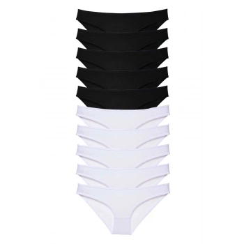 10 adet Eko Set Likralı Kadın Slip Külot Siyah Beyaz