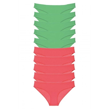 10 adet Eko Set Likralı Kadın Slip Külot Yeşil Fuşya