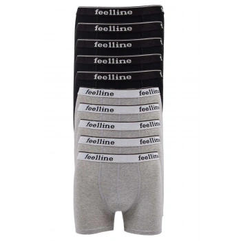 10 adet Feelline Siyah ve Gri Pamuklu Doğal Likralı Erkek Boxer