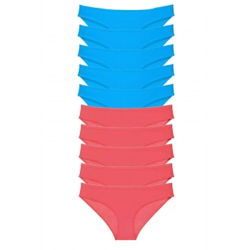 10 adet Süper Eko Set Likralı Kadın Slip Fuşya Mavi