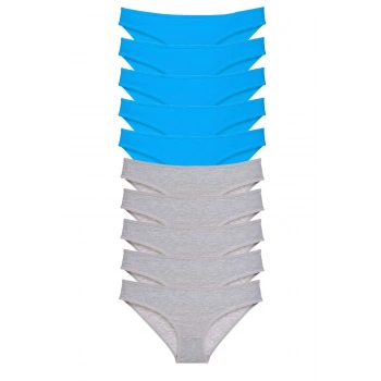 10 adet Süper Eko Set Likralı Kadın Slip Gri Mavi